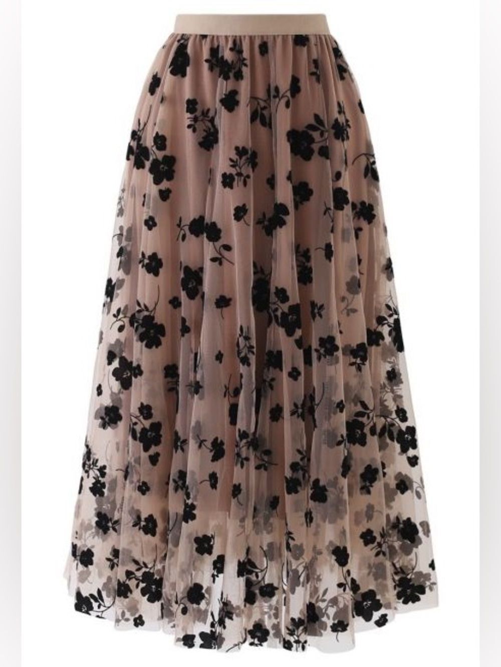 Chicwish 3D Posy Double-Layered Mesh Midi Skirt